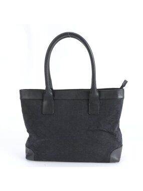 Gucci GG Canvas Leather Tote Shoulder Hand Black Rue